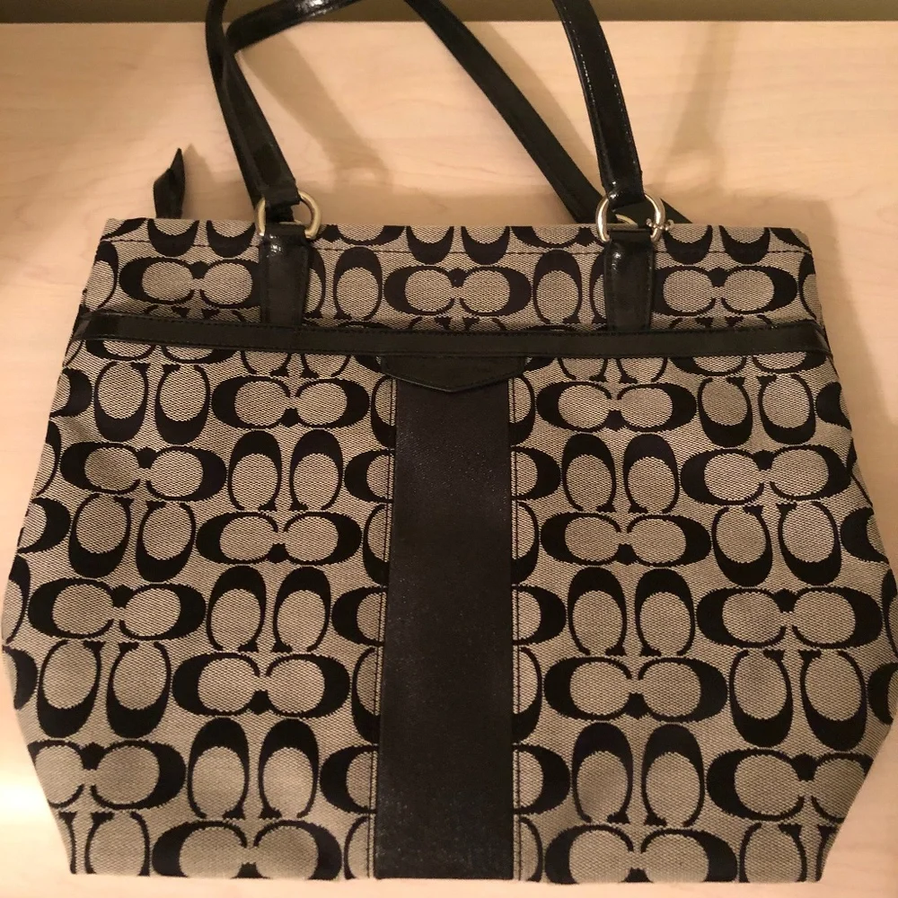 Sale! New Coach Black Handbag w/ Leather Handles & Outer & Inner Zipper